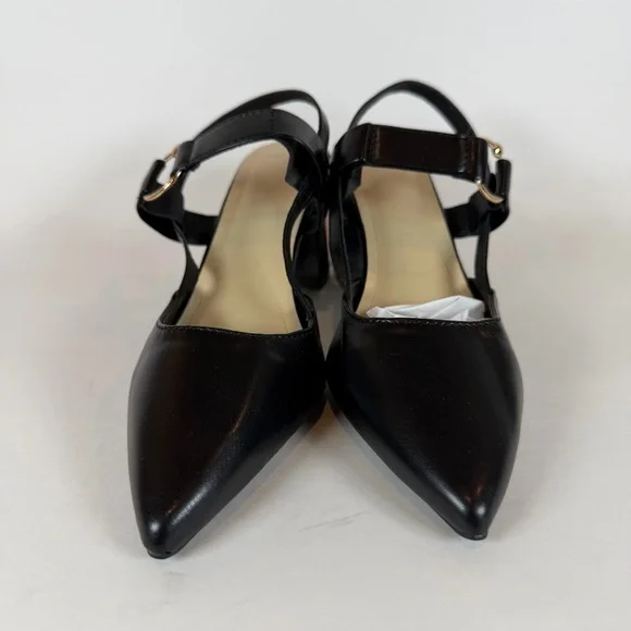 Black Pointed Toe Slingback Pumps High Block Heel | US Size 5.5 / 6 - Picture 3 of 13